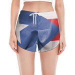 Wrinkled Puerto Rican Flag Print Women's Split Running Shorts