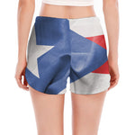 Wrinkled Puerto Rican Flag Print Women's Split Running Shorts
