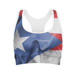 Wrinkled Puerto Rican Flag Print Women's Sports Bra