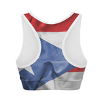 Wrinkled Puerto Rican Flag Print Women's Sports Bra