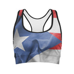 Wrinkled Puerto Rican Flag Print Women's Sports Bra