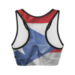 Wrinkled Puerto Rican Flag Print Women's Sports Bra