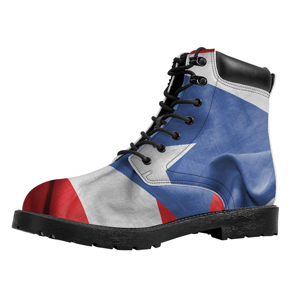 Wrinkled Puerto Rican Flag Print Work Boots