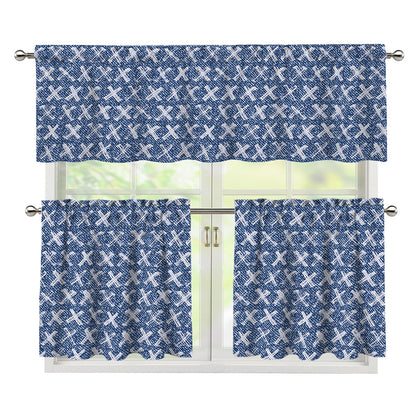 X Cross Denim Jeans Pattern Print 3 Piece Kitchen Curtains
