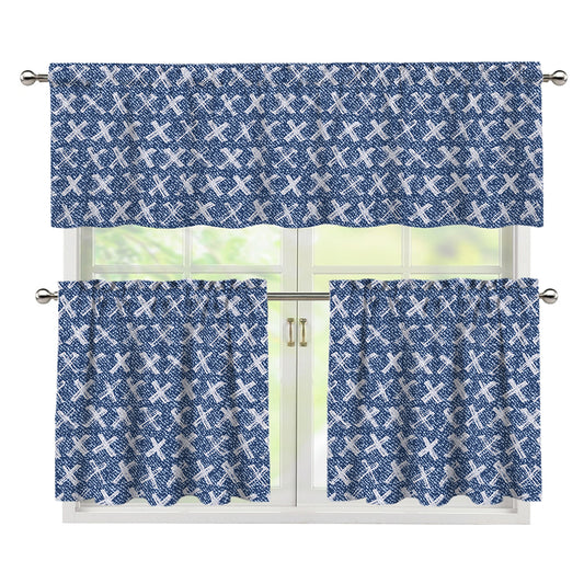 X Cross Denim Jeans Pattern Print 3 Piece Kitchen Curtains