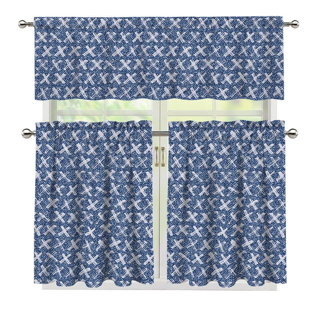 X Cross Denim Jeans Pattern Print 3 Piece Kitchen Curtains
