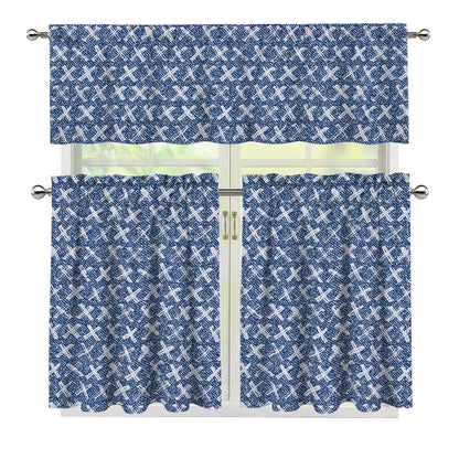X Cross Denim Jeans Pattern Print 3 Piece Kitchen Curtains