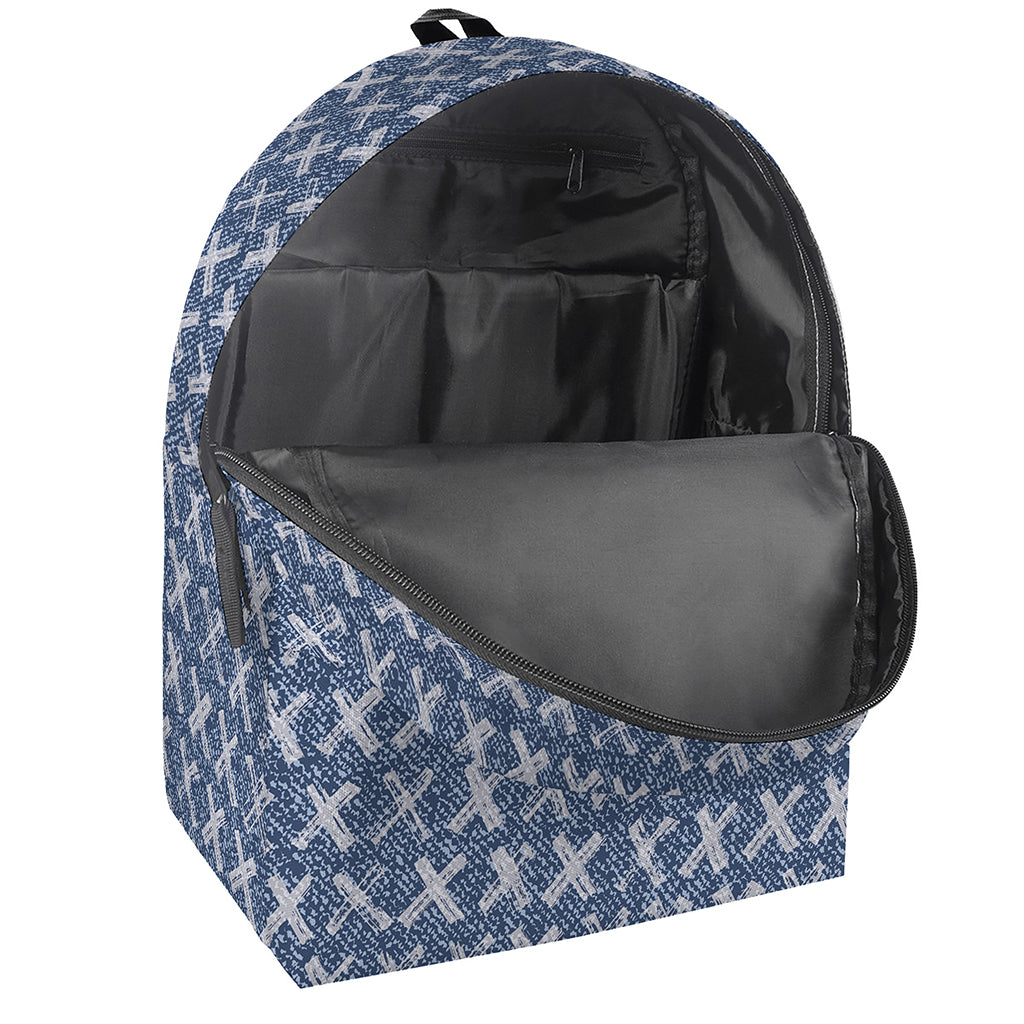 X Cross Denim Jeans Pattern Print Backpack