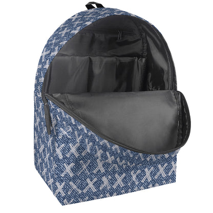 X Cross Denim Jeans Pattern Print Backpack