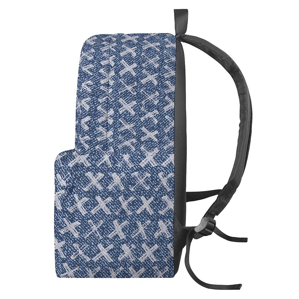 X Cross Denim Jeans Pattern Print Backpack