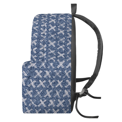 X Cross Denim Jeans Pattern Print Backpack