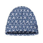 X Cross Denim Jeans Pattern Print Beanie