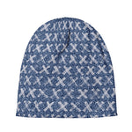 X Cross Denim Jeans Pattern Print Beanie