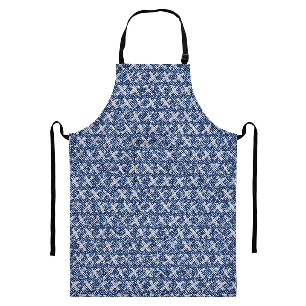 X Cross Denim Jeans Pattern Print Bib Apron With Pocket