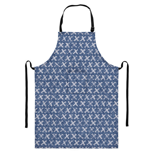 X Cross Denim Jeans Pattern Print Bib Apron With Pocket