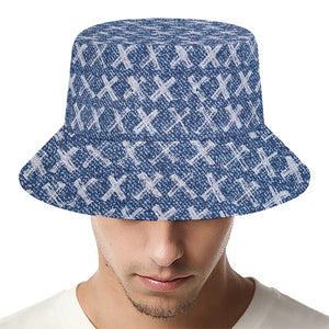 X Cross Denim Jeans Pattern Print Bucket Hat