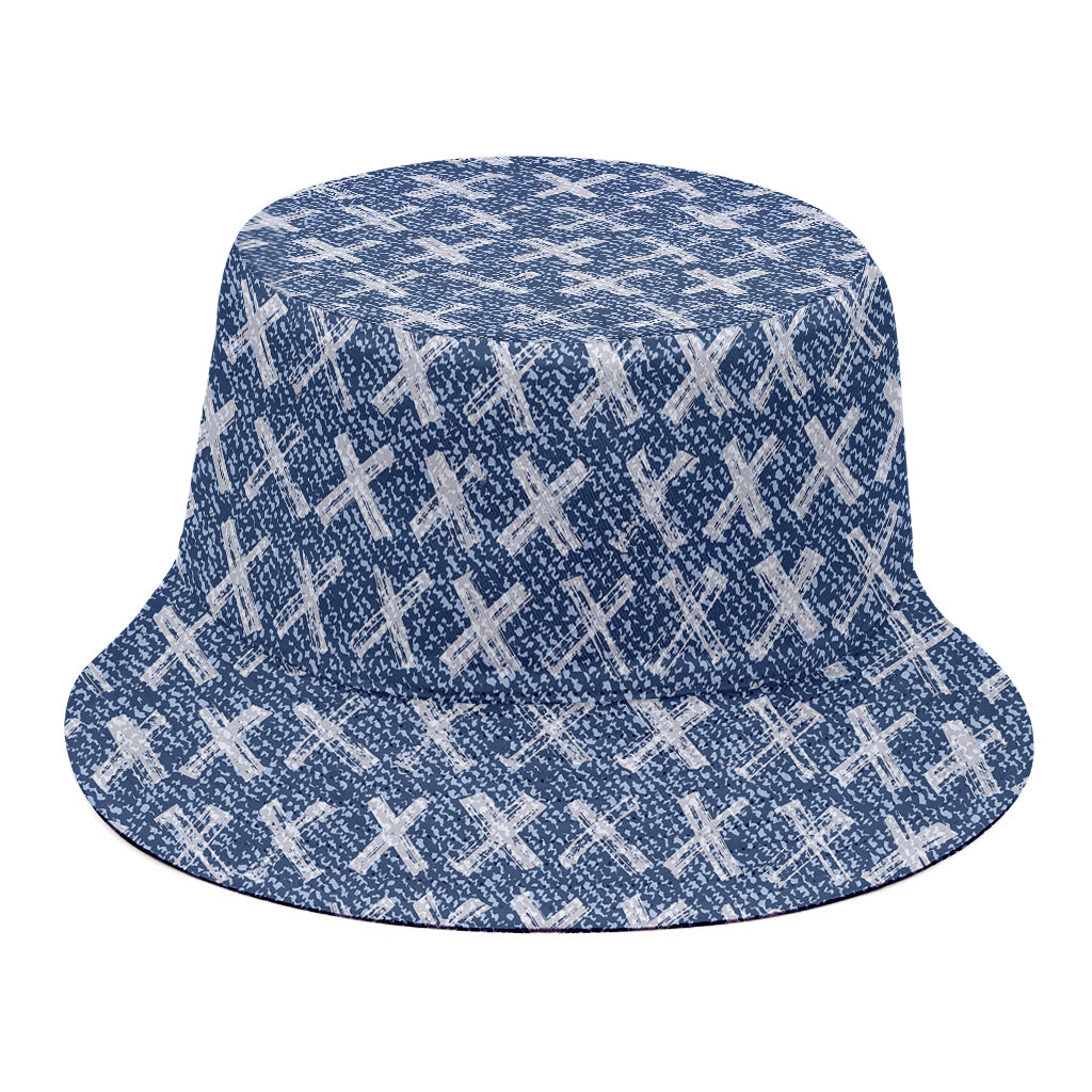 X Cross Denim Jeans Pattern Print Bucket Hat