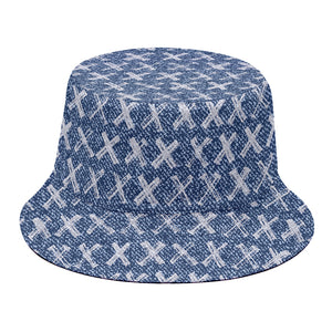 X Cross Denim Jeans Pattern Print Bucket Hat