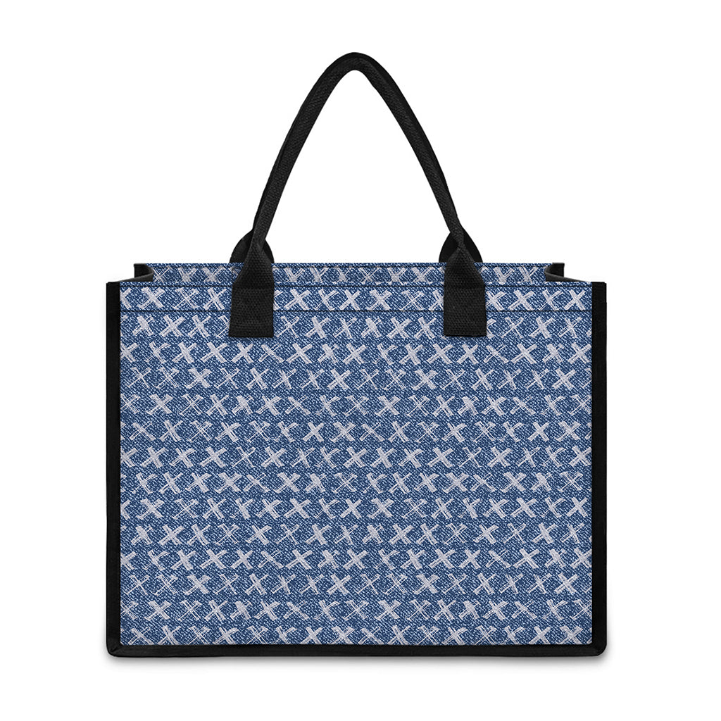 X Cross Denim Jeans Pattern Print Canvas Tote Bag