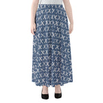 X Cross Denim Jeans Pattern Print Chiffon Maxi Skirt