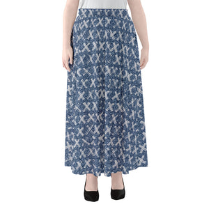 X Cross Denim Jeans Pattern Print Chiffon Maxi Skirt