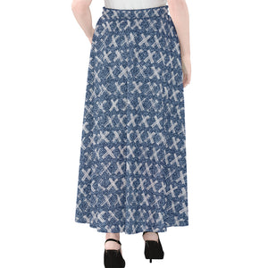 X Cross Denim Jeans Pattern Print Chiffon Maxi Skirt