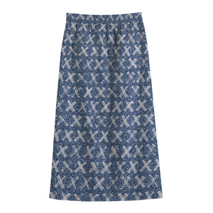 X Cross Denim Jeans Pattern Print Cotton Front Slit Maxi Skirt