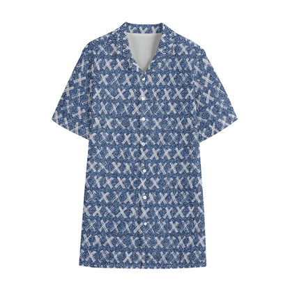 X Cross Denim Jeans Pattern Print Cotton Hawaiian Shirt