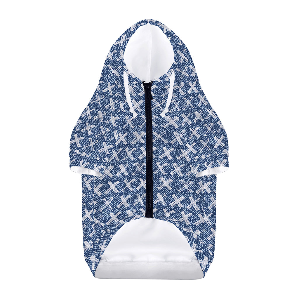 X Cross Denim Jeans Pattern Print Dog Zip Up Hoodie