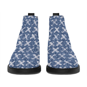 X Cross Denim Jeans Pattern Print Flat Ankle Boots