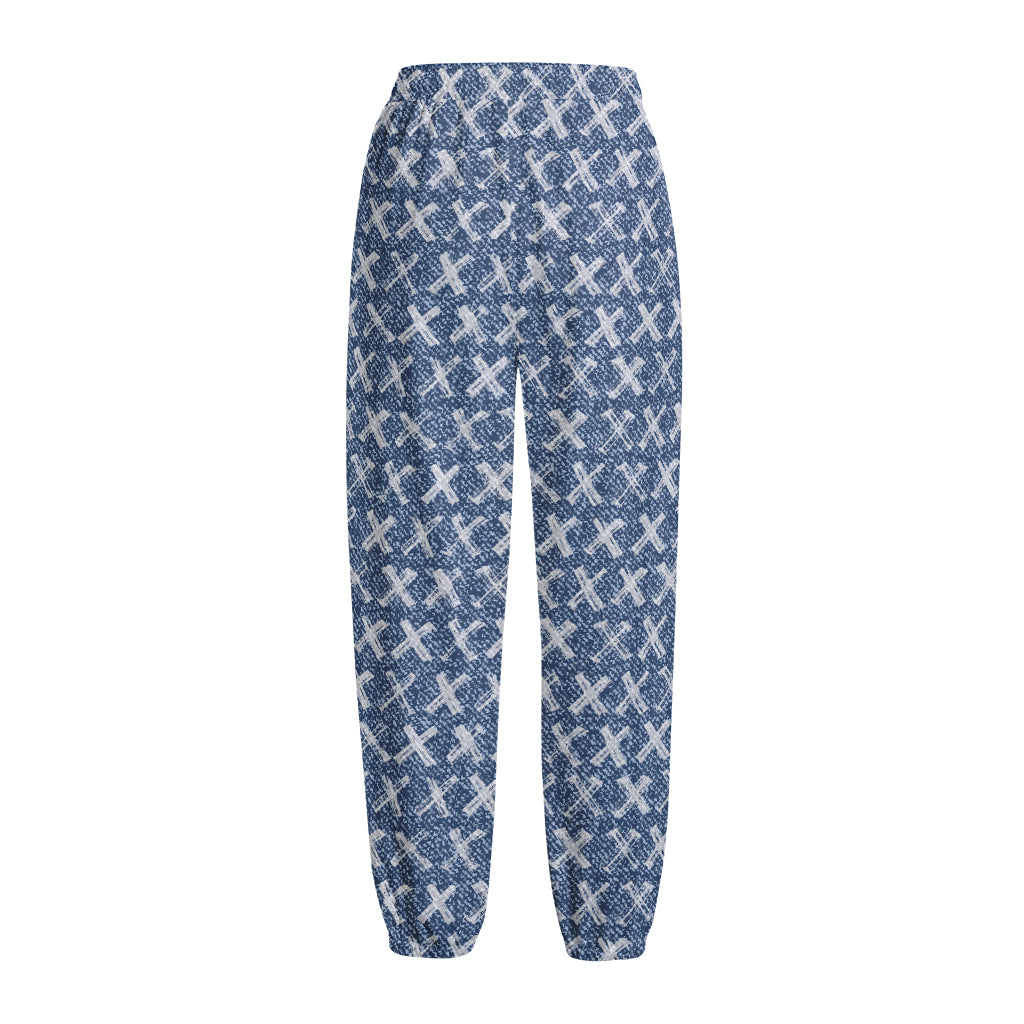 X Cross Denim Jeans Pattern Print Fleece Lined Knit Pants