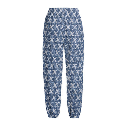 X Cross Denim Jeans Pattern Print Fleece Lined Knit Pants