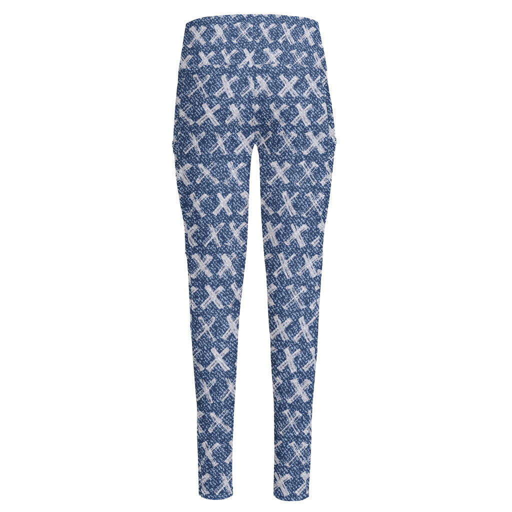 X Cross Denim Jeans Pattern Print High-Waisted Pocket Leggings