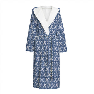 X Cross Denim Jeans Pattern Print Hooded Bathrobe