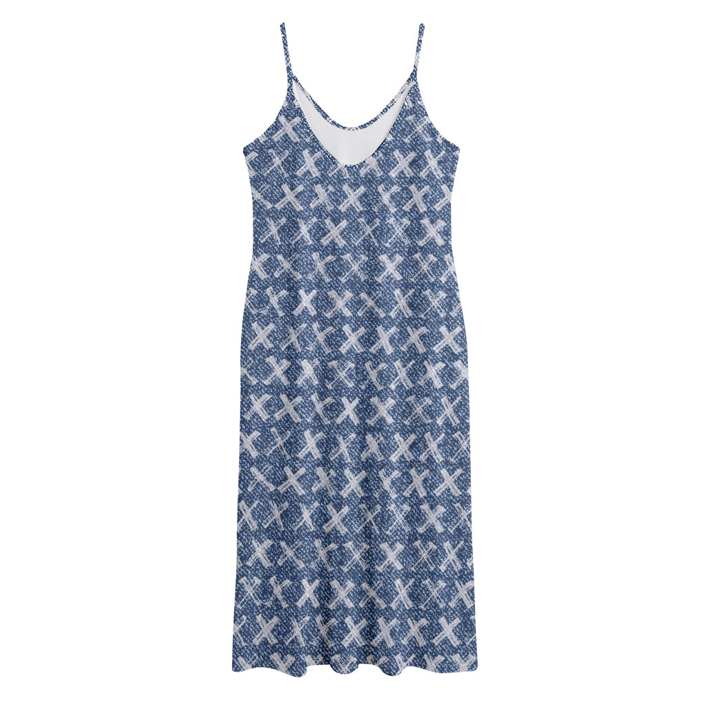 X Cross Denim Jeans Pattern Print Jersey Midi Cami Dress