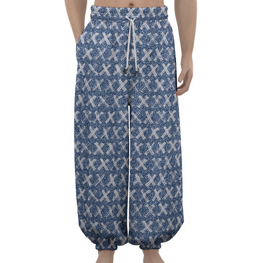 X Cross Denim Jeans Pattern Print Lantern Pants