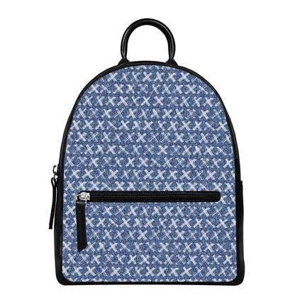 X Cross Denim Jeans Pattern Print Leather Backpack