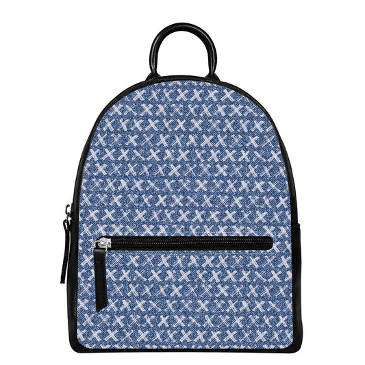 X Cross Denim Jeans Pattern Print Leather Backpack