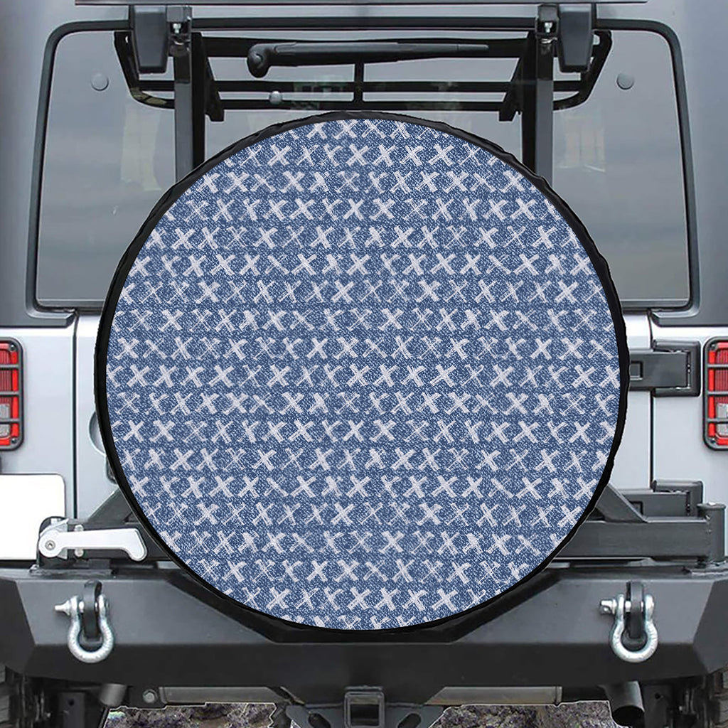 X Cross Denim Jeans Pattern Print Leather Spare Tire Cover