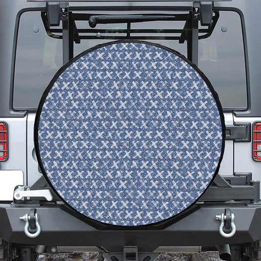 X Cross Denim Jeans Pattern Print Leather Spare Tire Cover