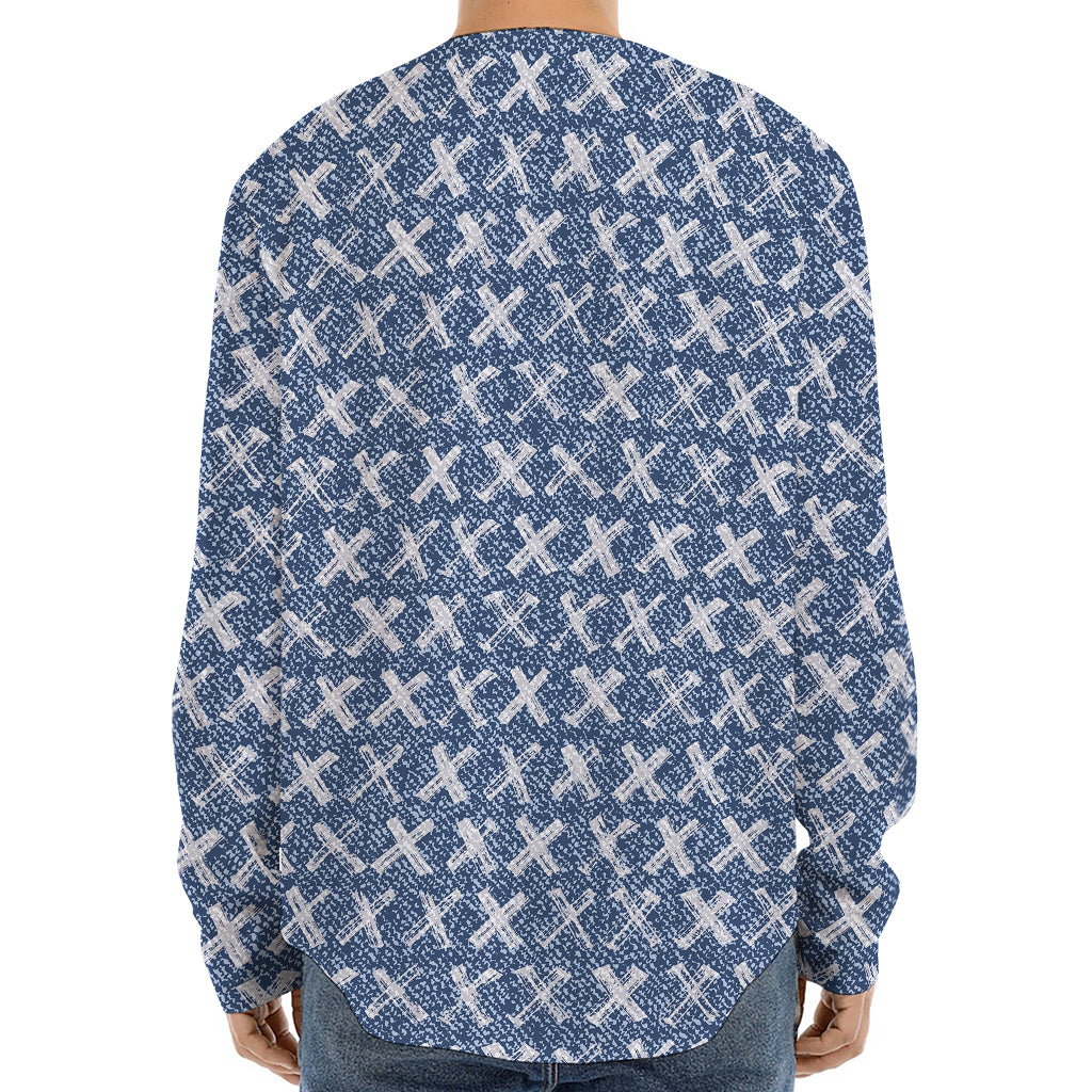 X Cross Denim Jeans Pattern Print Long Sleeve Baseball Jersey