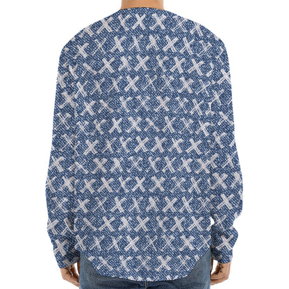 X Cross Denim Jeans Pattern Print Long Sleeve Baseball Jersey