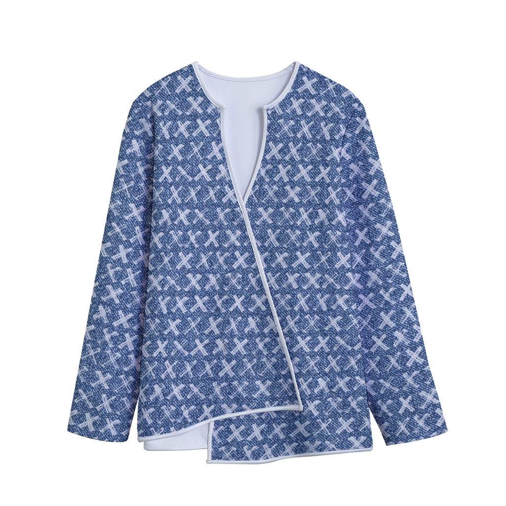 X Cross Denim Jeans Pattern Print Long Sleeve Short Coat