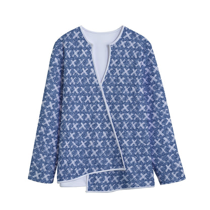 X Cross Denim Jeans Pattern Print Long Sleeve Short Coat