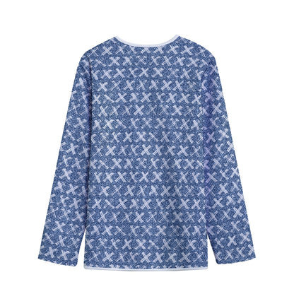 X Cross Denim Jeans Pattern Print Long Sleeve Short Coat