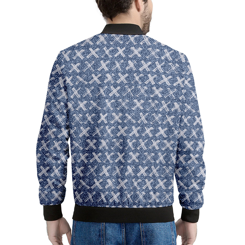 X Cross Denim Jeans Pattern Print Men's Bomber Jacket