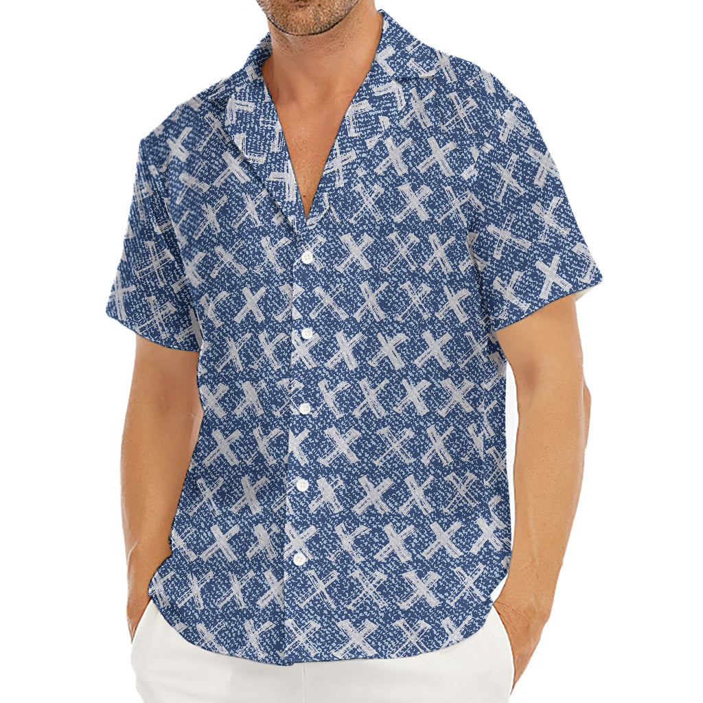 X Cross Denim Jeans Pattern Print Men's Deep V-Neck Shirt