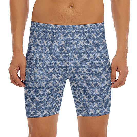 X Cross Denim Jeans Pattern Print Men's Long Boxer Briefs