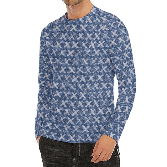 X Cross Denim Jeans Pattern Print Men's Long Sleeve Rash Guard