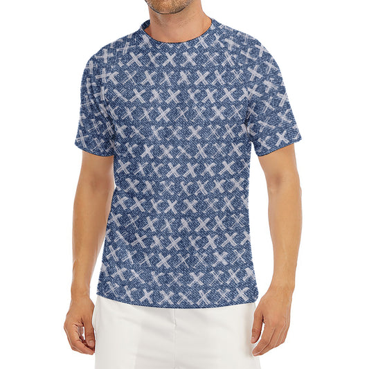 X Cross Denim Jeans Pattern Print Men's Short Sleeve Rash Guard
